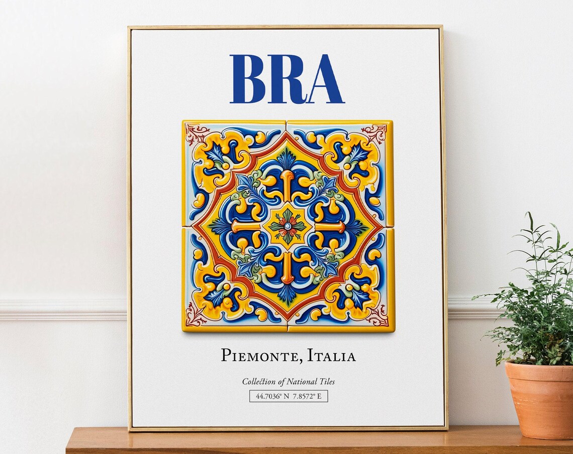 Piemonte Italy Folk Maiolica Tile Wall Art Print