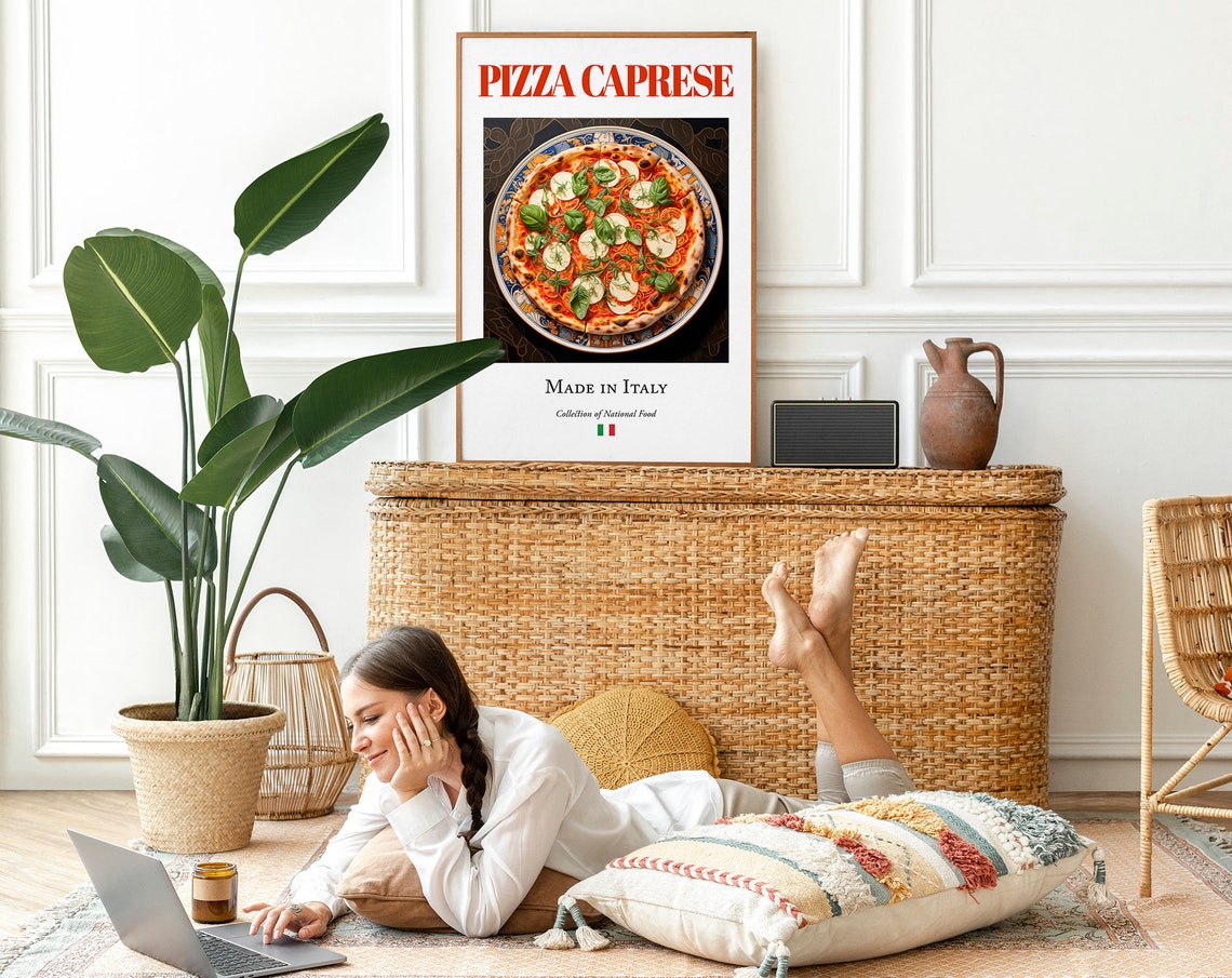 Pizza Caprese on Maiolica Tile Plate, Italian Art Print - Image 2