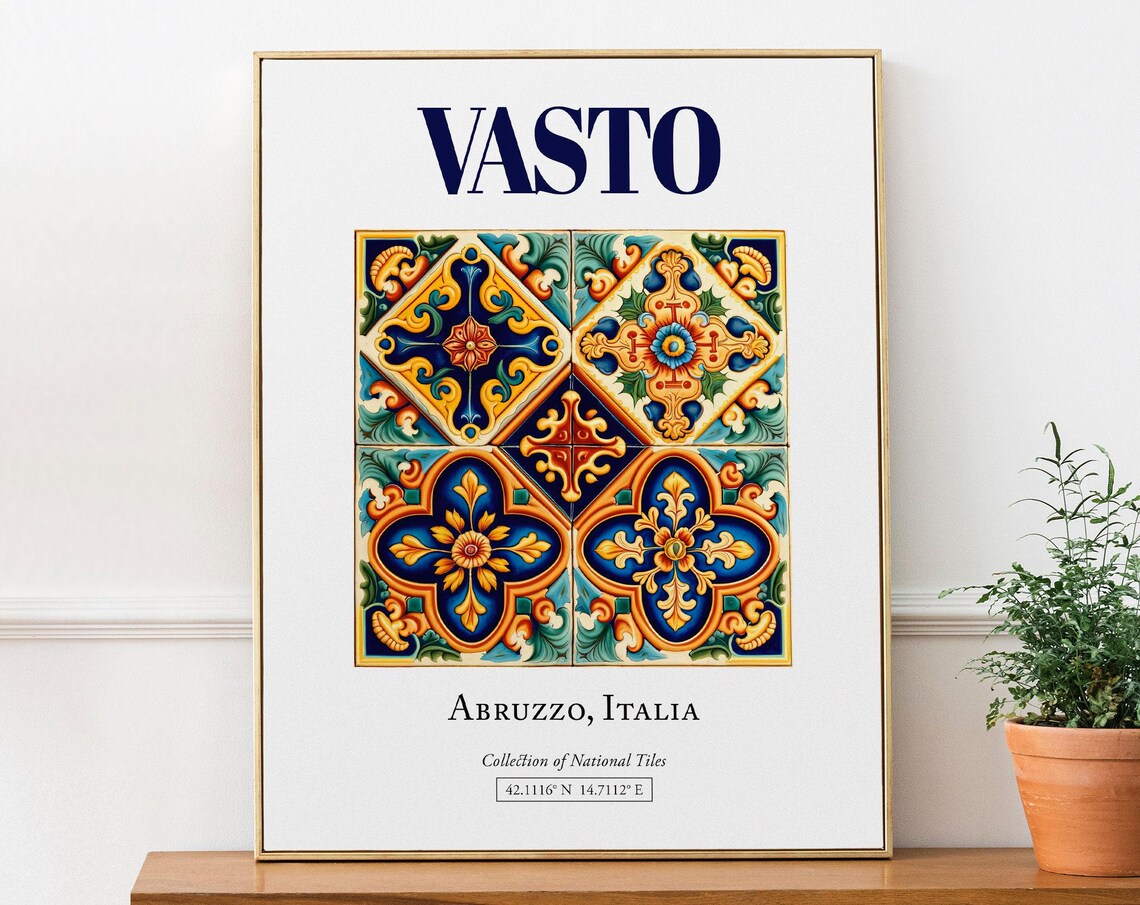Abruzzo Italy Folk Maiolica Tile Art Print, Kitchen