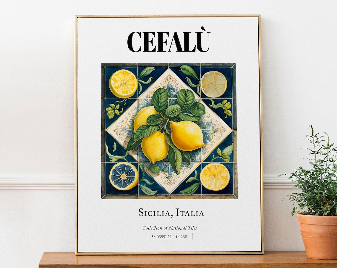 Cefal Sicilia Italy Tile Pattern With Lemons Poster Print