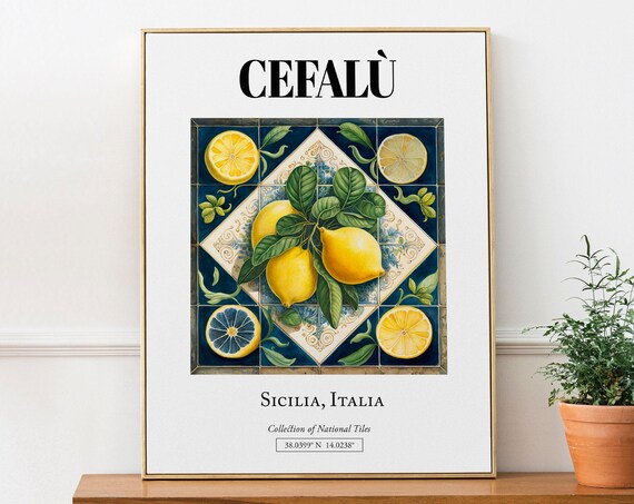 Cefal Sicilia Italy Tile Pattern With Lemons Poster Print