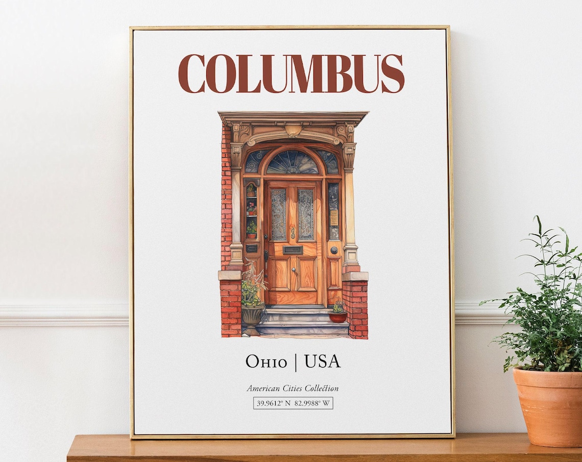 Columbus Ohio USA Minimalist Watercolor Travel Poster