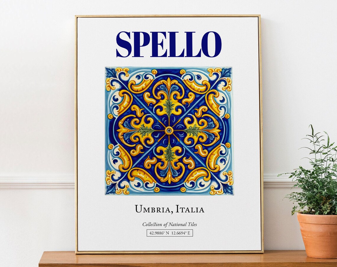 Spello Umbria Italy Traditional Maiolica Tile Travel Poster