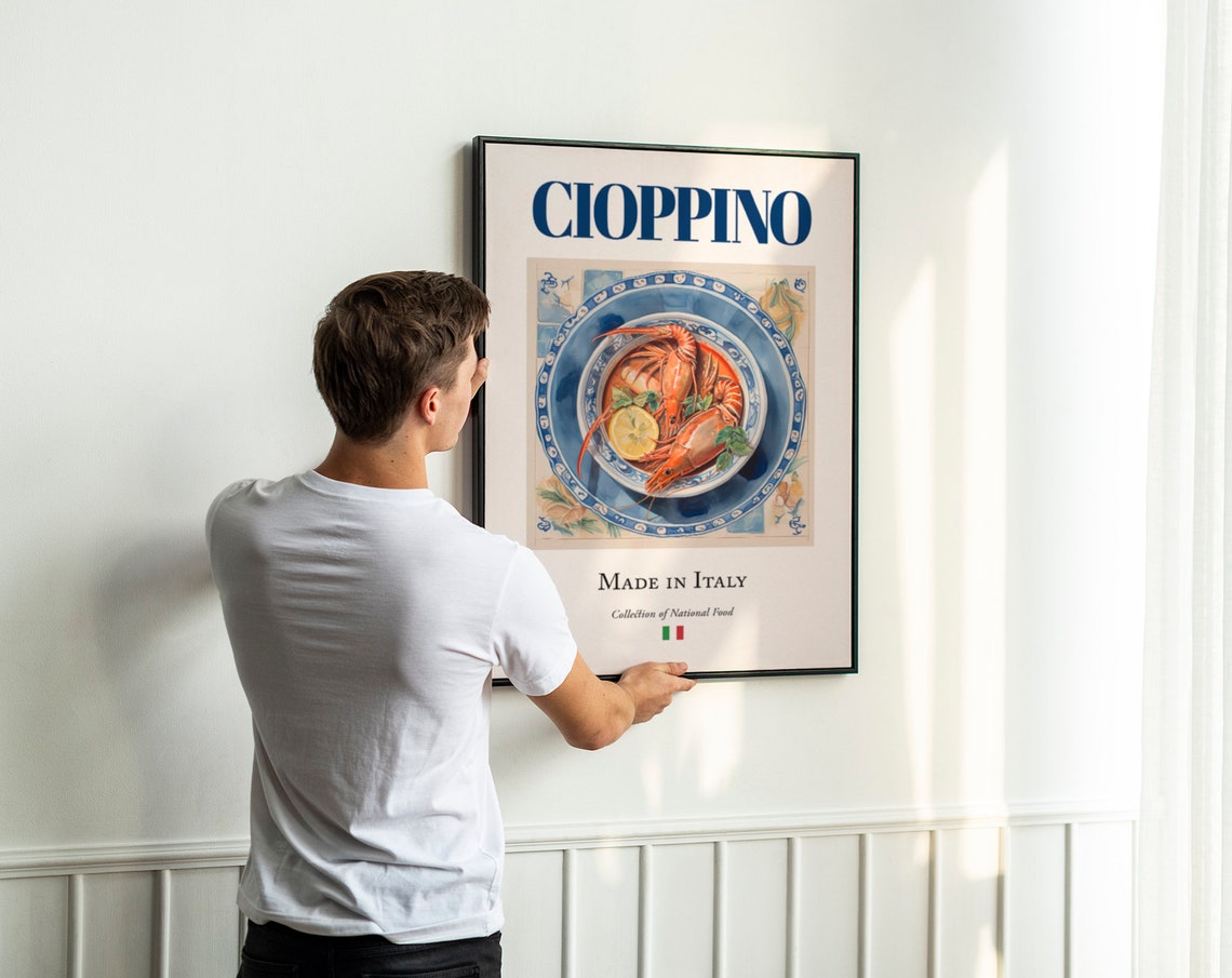 Cioppino on Maiolica Tile Plate, Italian Food Art Print - Image 3
