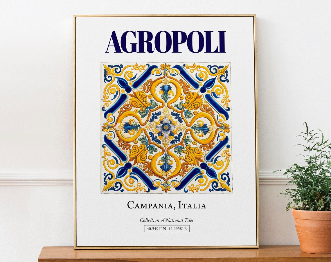 Agropoli Campania Italy Folk Maiolica Tile Travel Poster