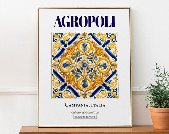 Agropoli Campania Italy Folk Maiolica Tile Travel Poster