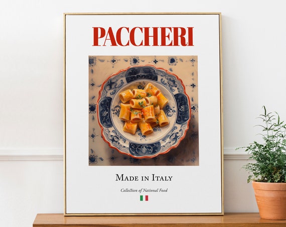 Paccheri on Maiolica Tile Plate, Italian Food Art Print