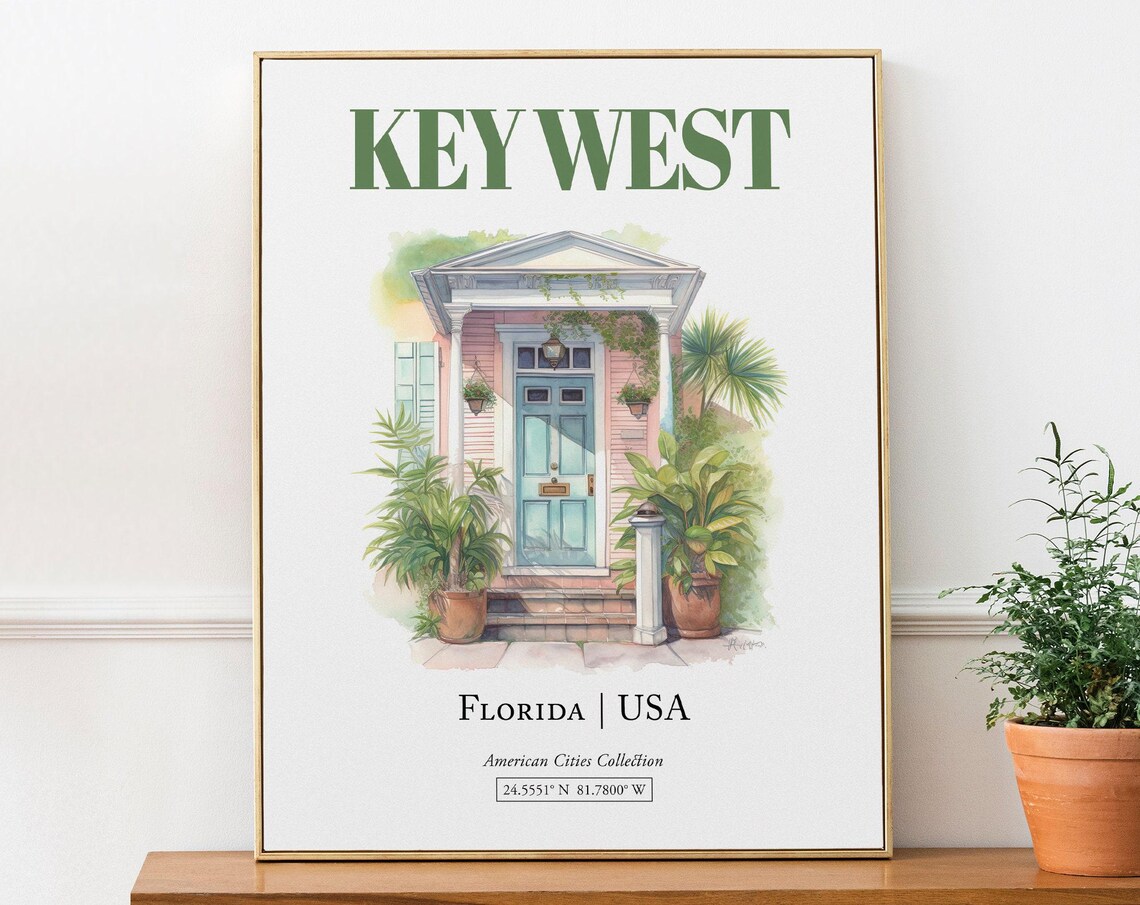 Key West Florida USA Minimalist Watercolor Travel Poster
