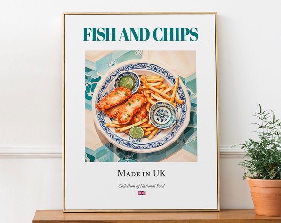 Fish And Chips Maiolica Tile Plate, English Food Art Print