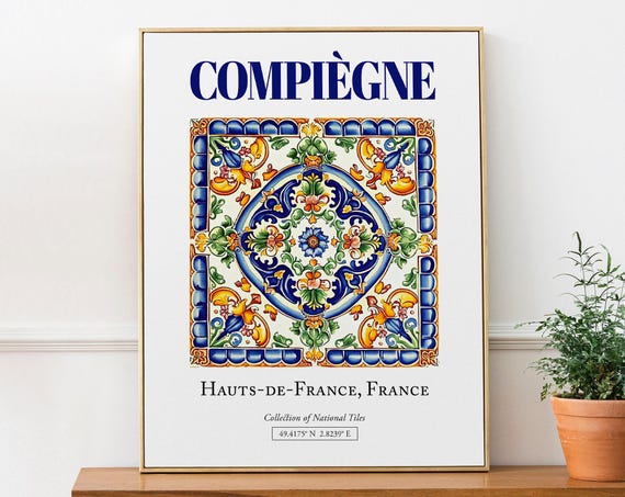 Compigne Hauts-de-France France Traditional Tile Travel Poster