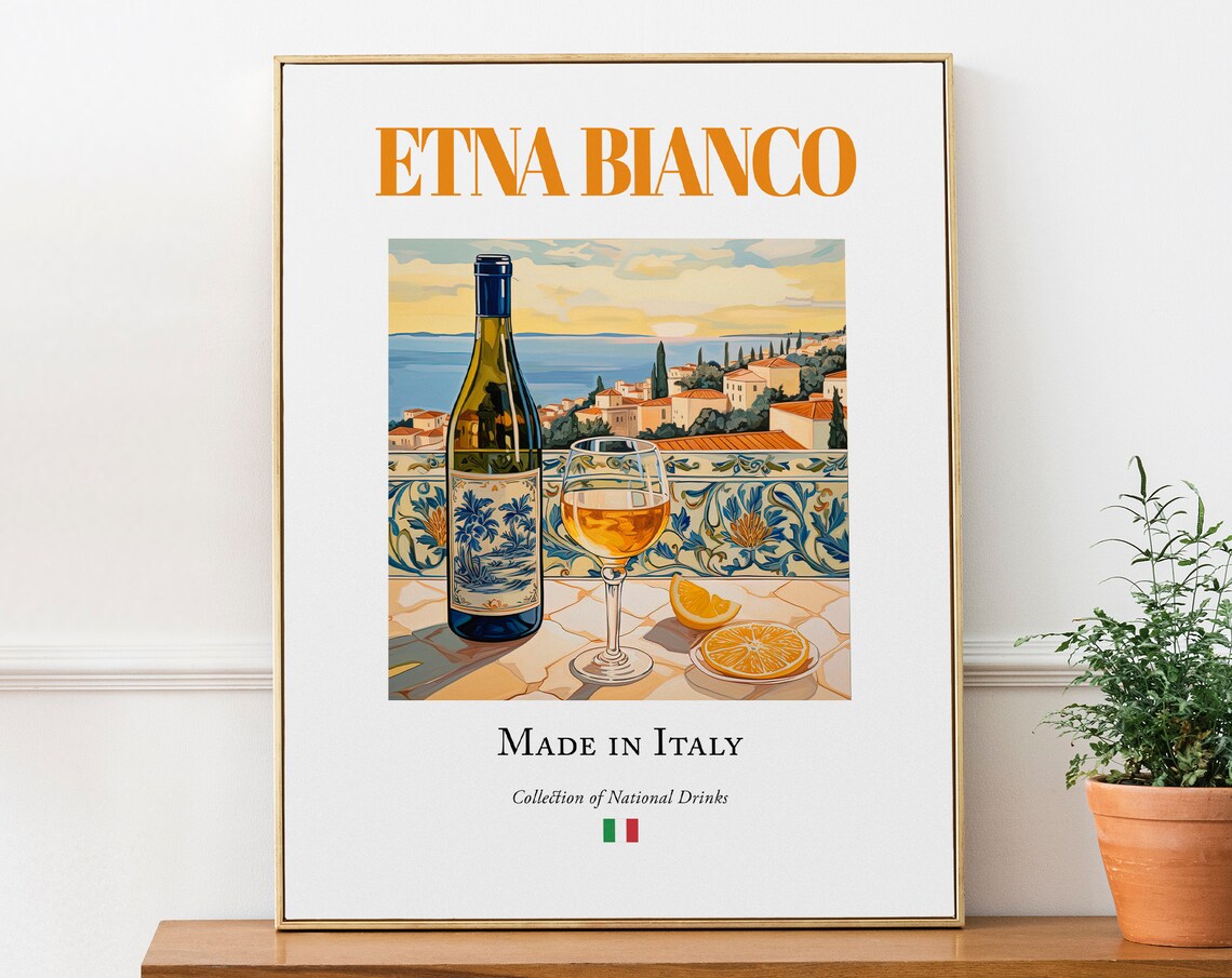 Etna Bianco Wine on Maiolica Tile, Italian Art Print
