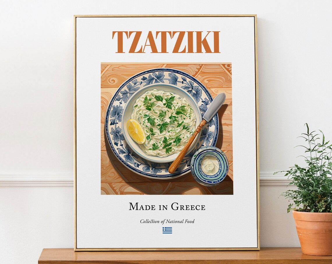 Tzatziki On Maiolica Tile Plate, Greek Food Poster