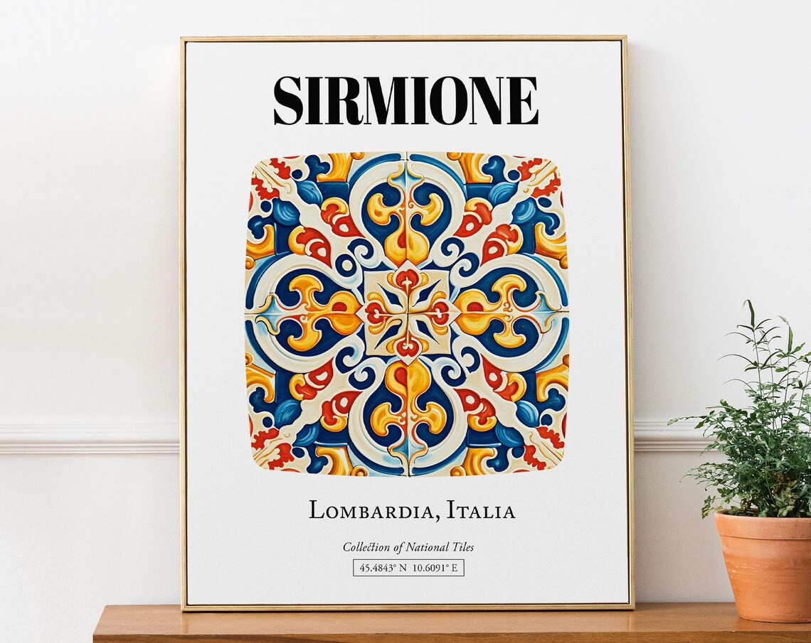 Sirmione Lombardia Italy Folk Tile Pattern Travel Poster