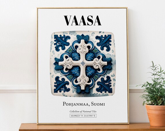 Vaasa Pohjanmaa Finland Traditional Tile Pattern Travel Poster
