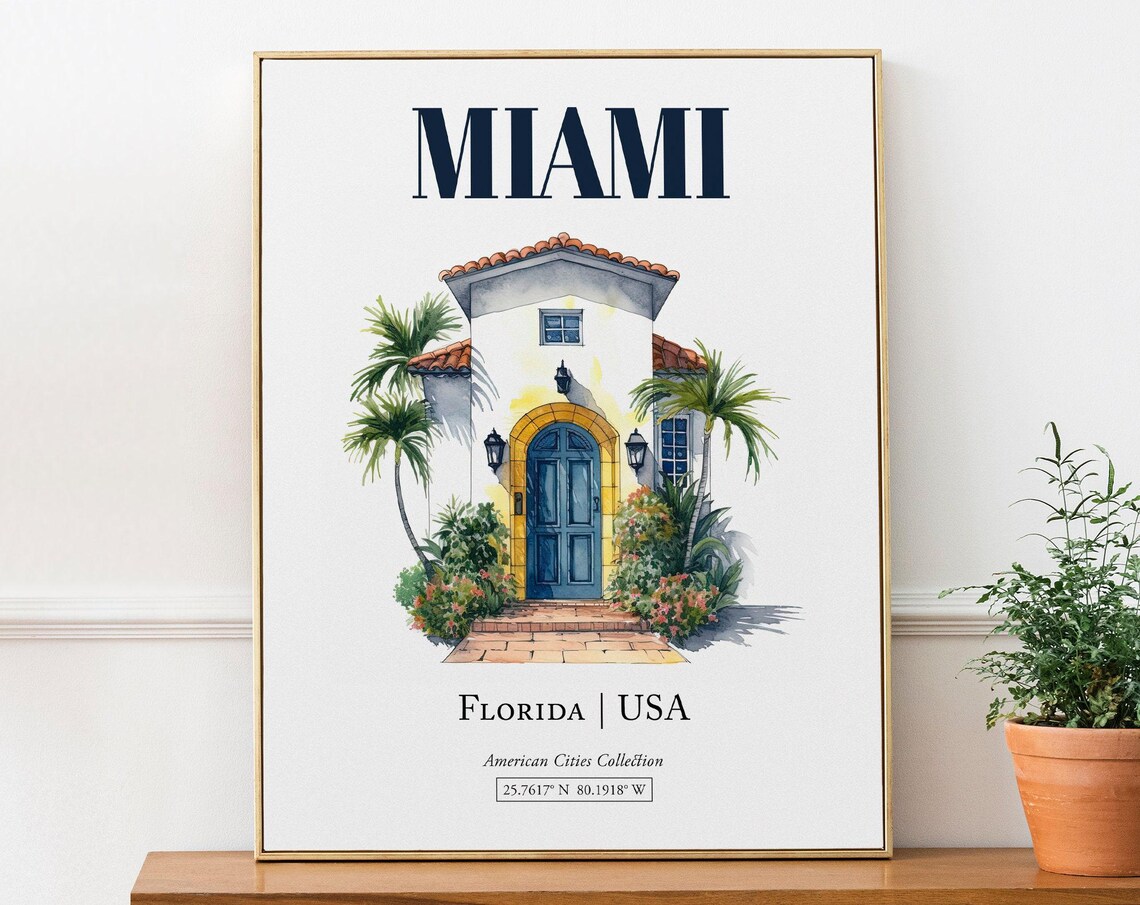 Miami Florida USA Minimalist Watercolor Travel Poster