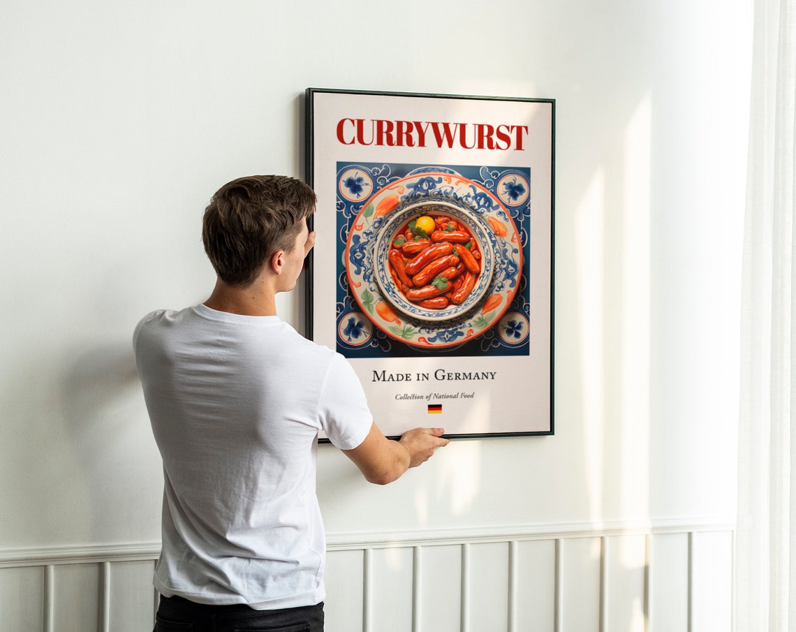 Currywurst on Maiolica Tile Plate, German Food Poster Print - Image 3