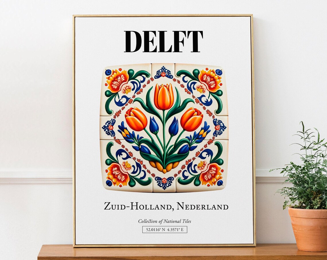 Delft Netherlands Traditional Tile Pattern, Travel Poster