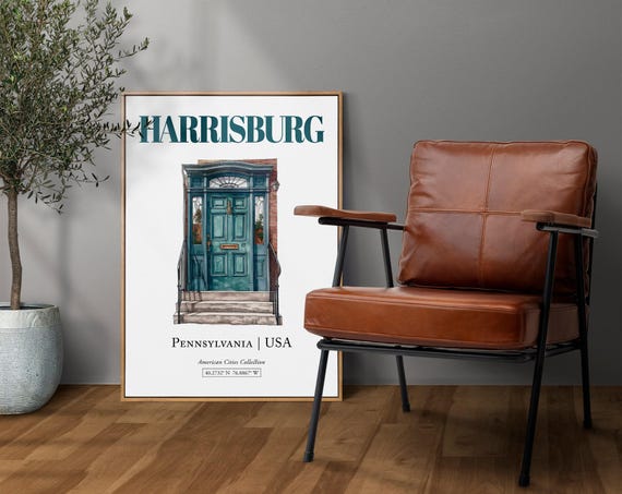 Harrisburg Pennsylvania Minimalist Watercolor Travel Poster