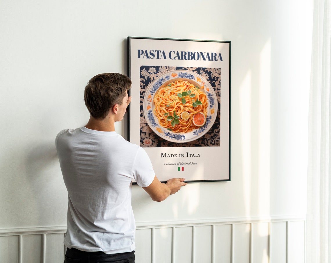 Pasta Carbonara on Maiolica Tile Plate, Art Print - Image 2