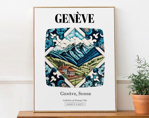 Genève Switzerland Tile Poster National Tiles Mountain Chalet Souvenir