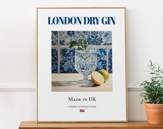 London Dry Gin on Maiolica Tile, Kitchen Bar Poster