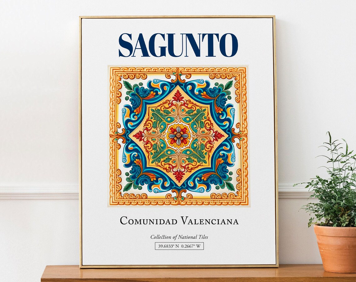 Sagunto Spain Minimalist Tile Travel Poster