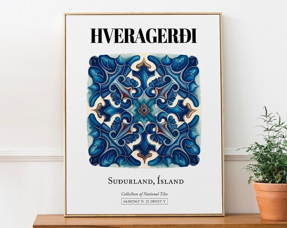 Hverageri Suurland Iceland Tile Pattern Travel Poster