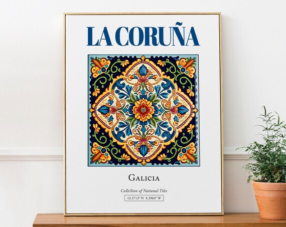 La Corua, Galicia Spain Traditional Tile Travel Poster