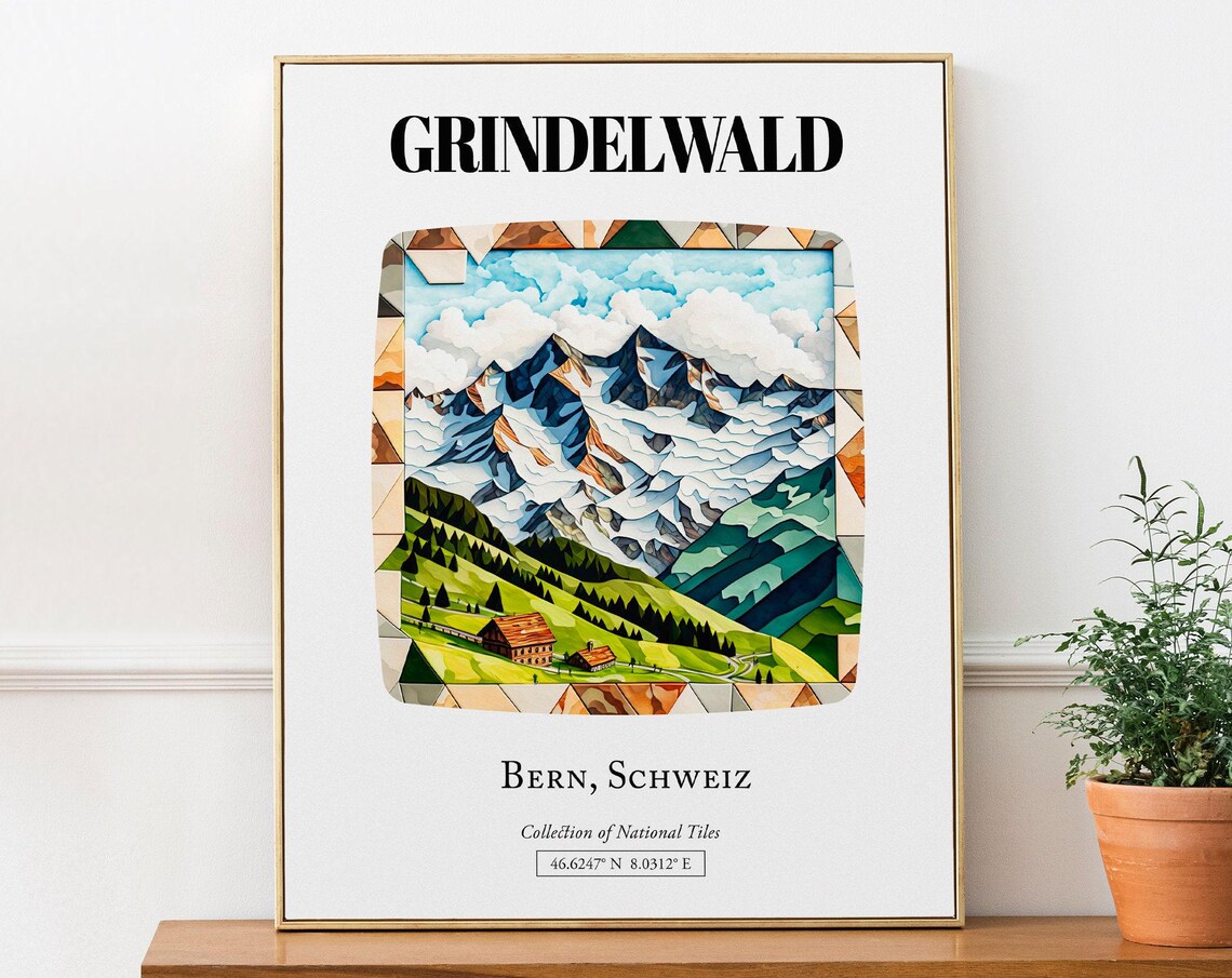 Grindelwald Bern Schweiz Traditional Tile Pattern Poster