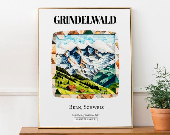 Grindelwald Bern Schweiz Traditional Tile Pattern Poster