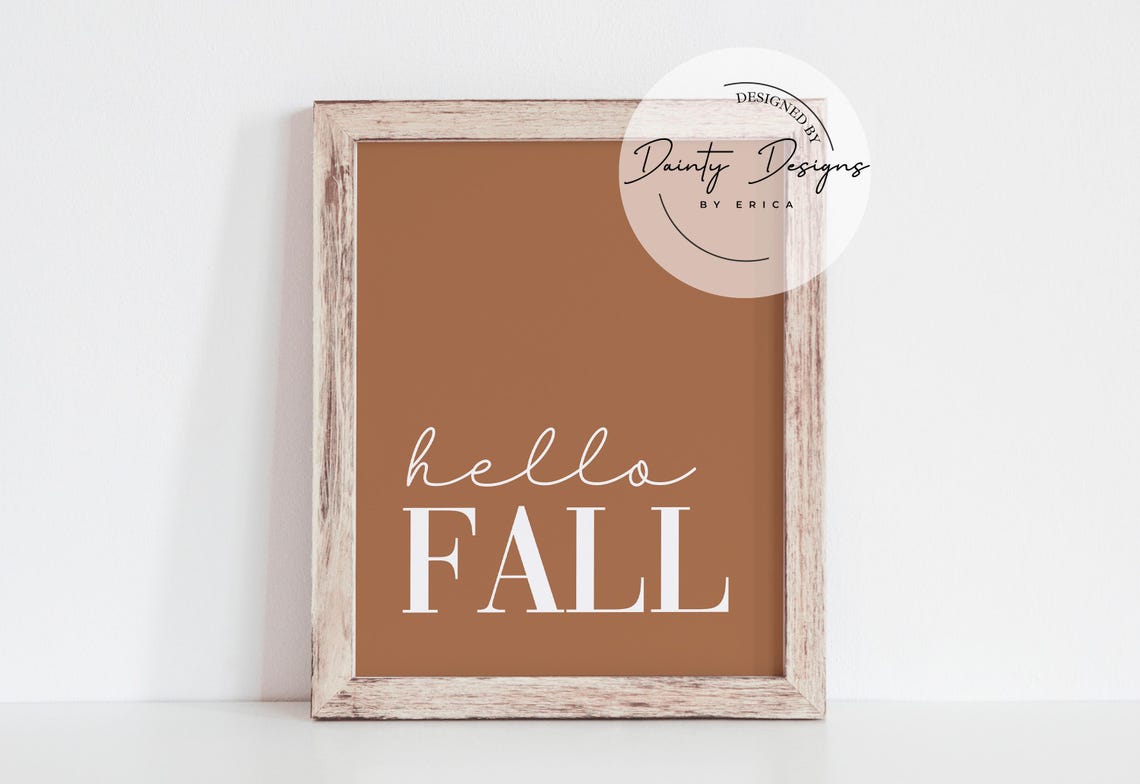 Hello Fall Sign Poster Warm Terracotta Rust Orange Autumn Decor - Image 3