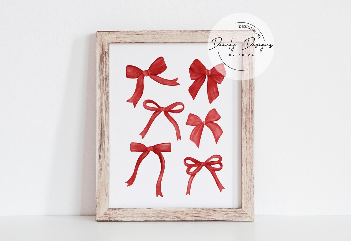 Red Watercolor Bows Christmas Ribbon Holiday Beautiful Poster - Image 2