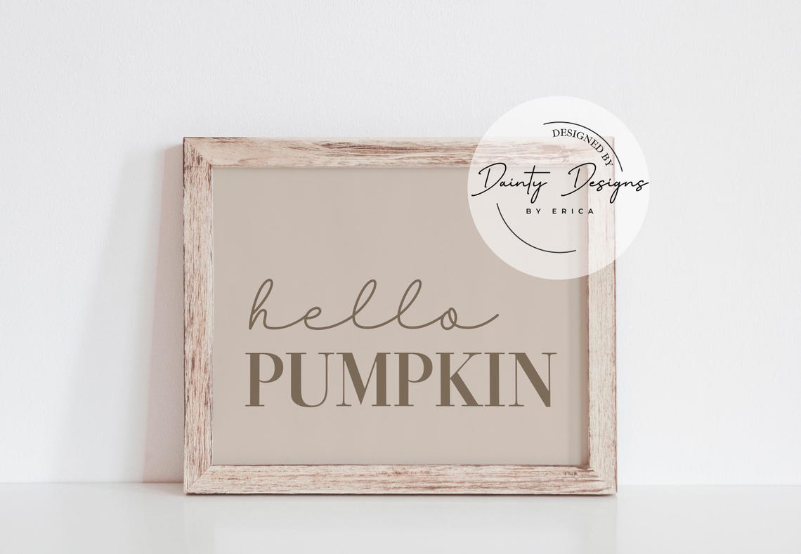 Hello Pumpkin Fall Sign Poster Neutral Beige Autumn Wall Decor - Image 3
