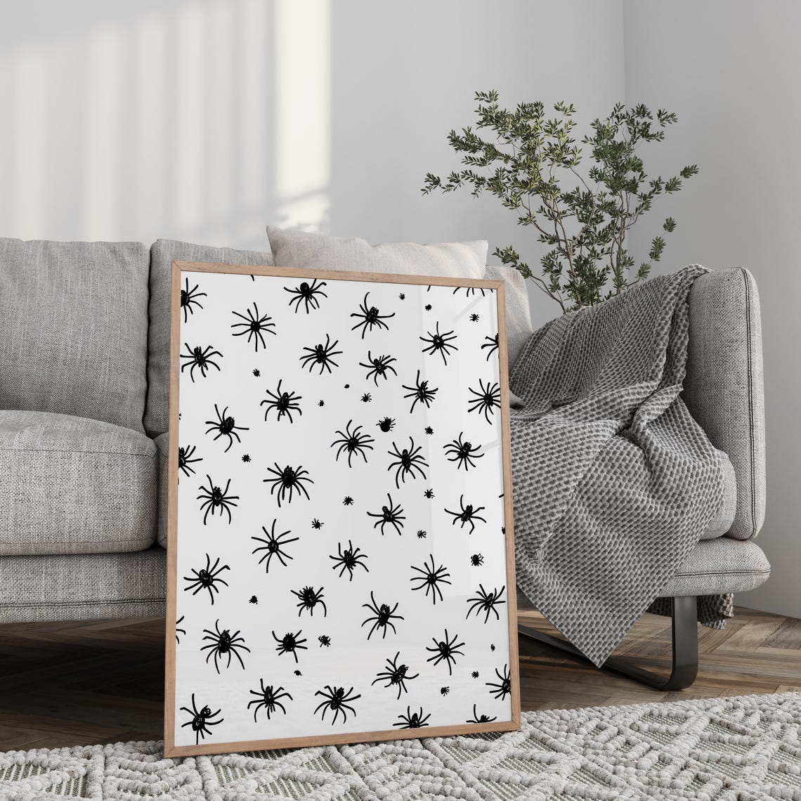 Creepy Spooky Halloween Spider Pattern Black White Party Poster - Image 2