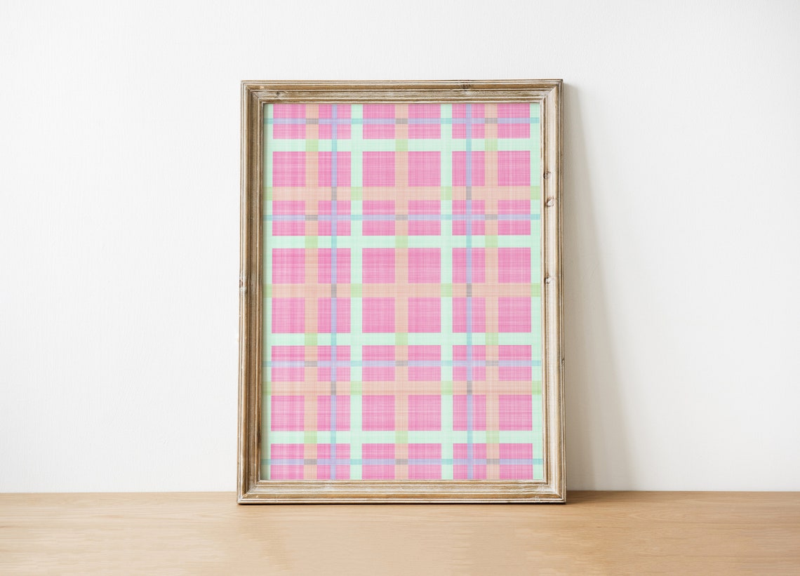 Pastel Pink Mint Plaid Pattern Poster Spring Easter Decor Art - Image 3