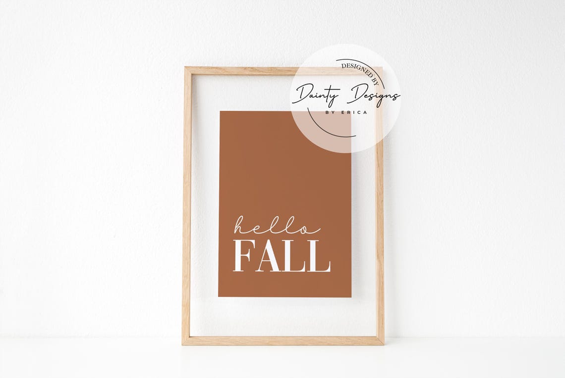 Hello Fall Sign Poster Warm Terracotta Rust Orange Autumn Decor - Image 2