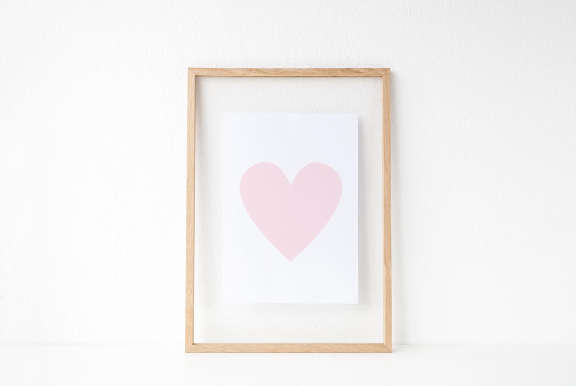 Blush Pink Minimalist Heart Valentine Love Wall Print Art Decor - Image 2