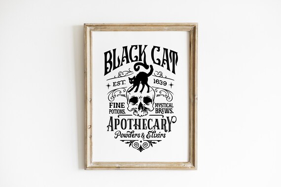 Black Cat Apothecary Skull Est 1639 Potions Vintage Halloween Poster