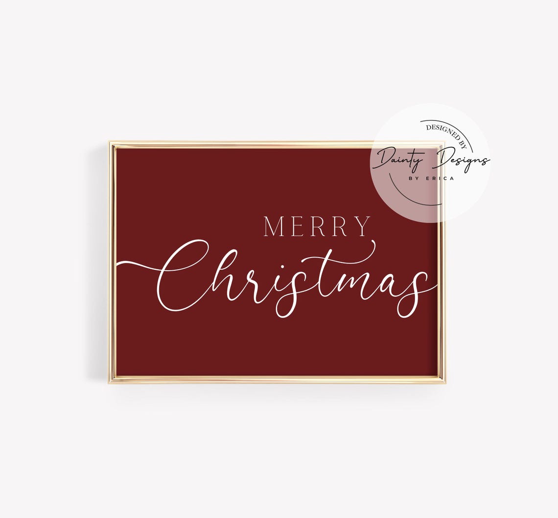 Merry Christmas Modern Script Burgundy Red Holiday Poster Gift - Image 2