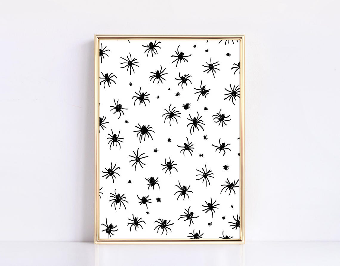 Creepy Spooky Halloween Spider Pattern Black White Party Poster - Image 3
