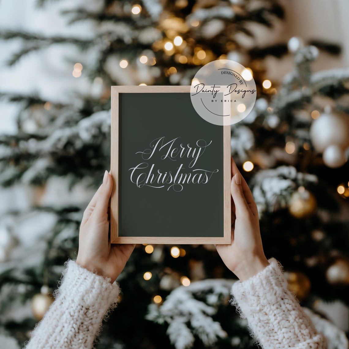 Merry Christmas Script Dark Green Elegant Holiday Decor Poster - Image 2