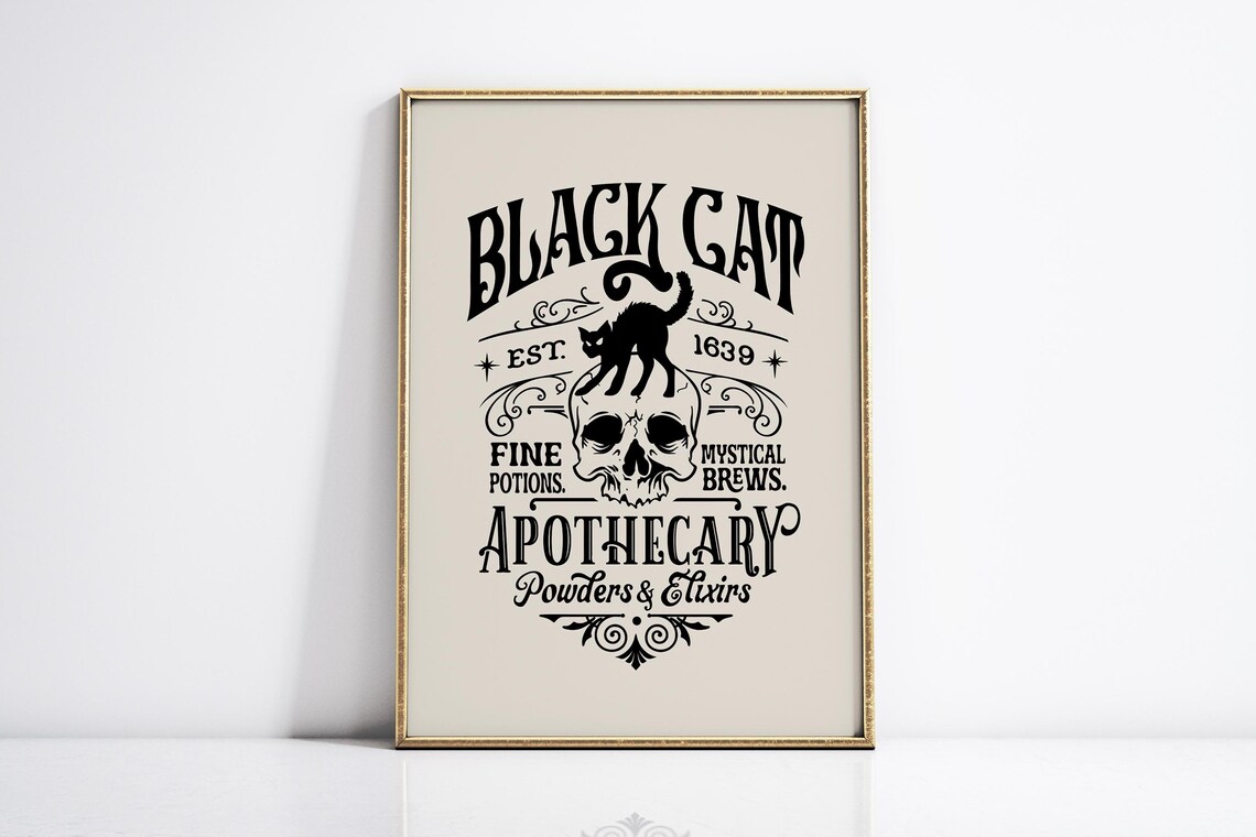 Black Cat Apothecary Vintage Halloween Potion Shop Sign Poster - Image 4