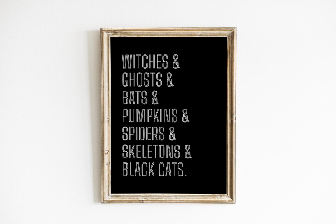 Halloween Witches Ghosts Bats Pumpkins Spiders Skeletons Black Cats Print