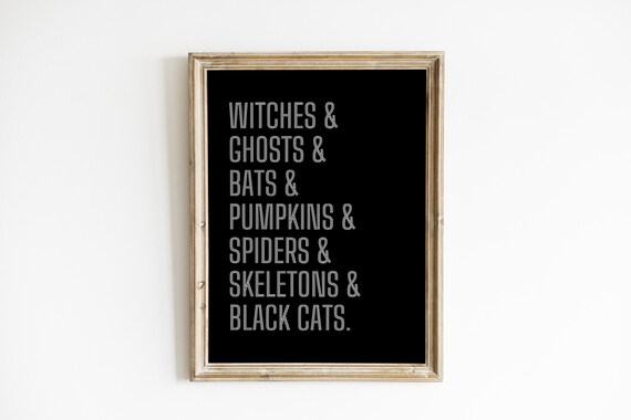 Halloween Witches Ghosts Bats Pumpkins Spiders Skeletons Black Cats Print