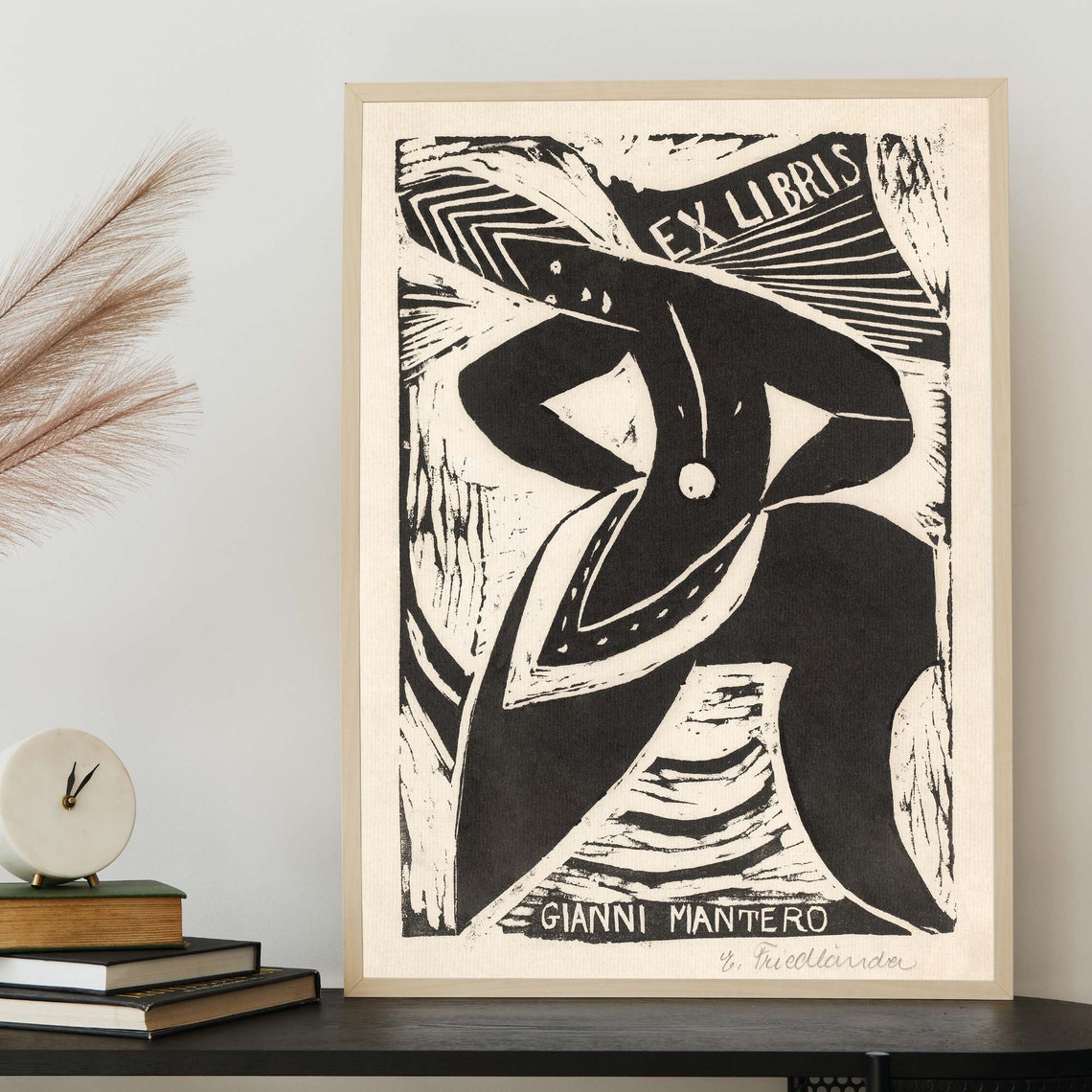 Gianni Mantero Ex Libris Expressionist Black Woodcut Bookplate Poster - Image 3