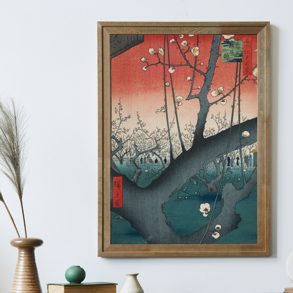 Hiroshige Kameido Plum Blossoms Red Sky Edo Woodblock Poster - Image 2