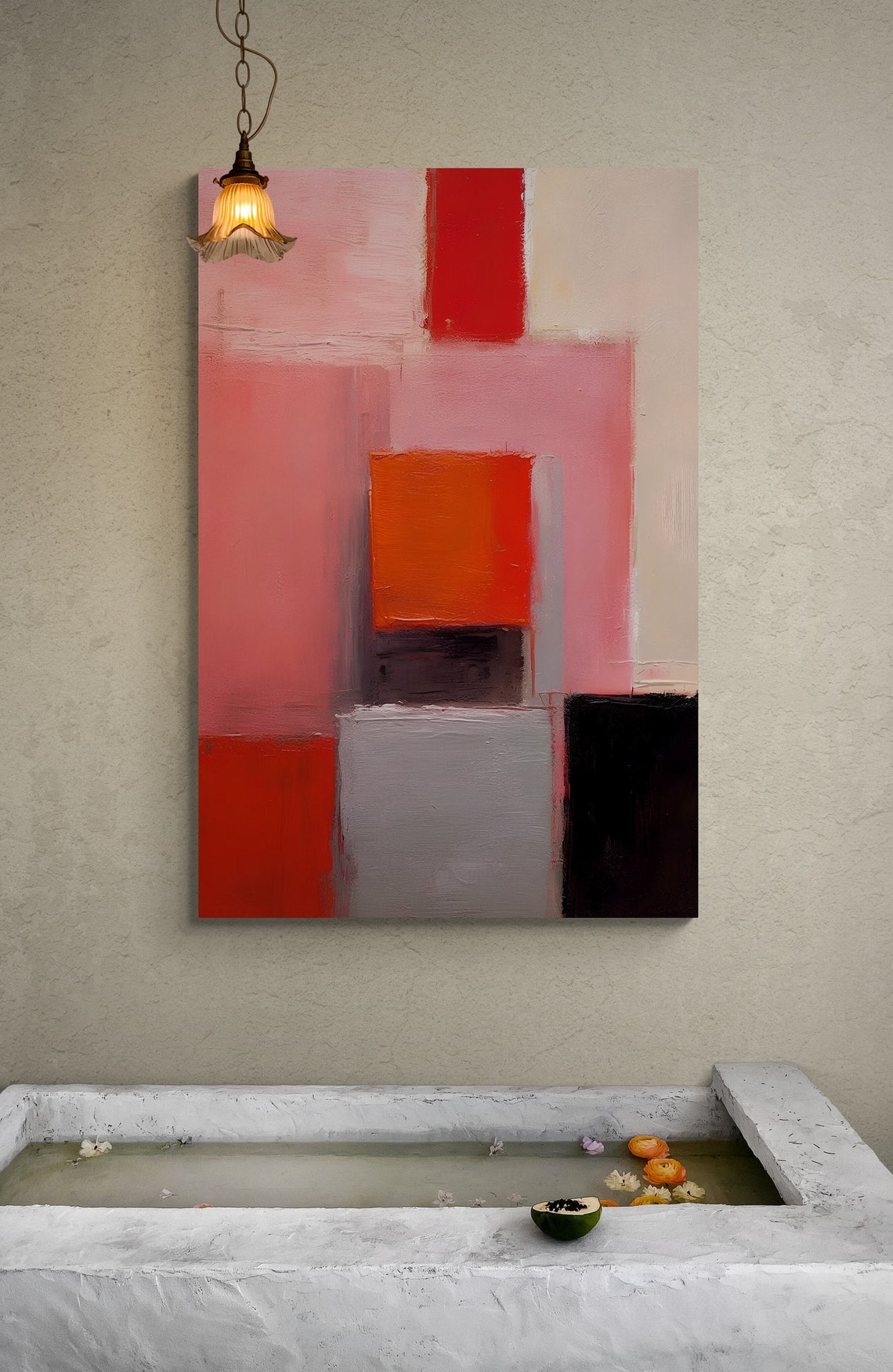 Blush Pink Red Geometric Blocks Soft Modern Abstract Color Art Poster - Image 2