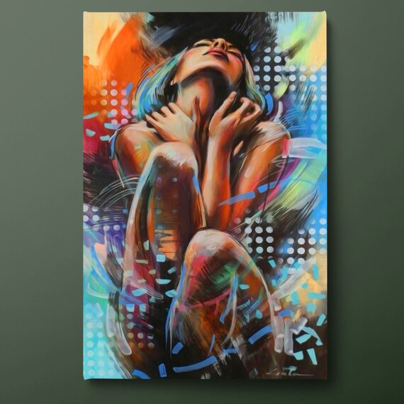 Colorful Abstract Woman Body Wall Art Abstract Print Orange Blue Abstract Painting Ready To Hang