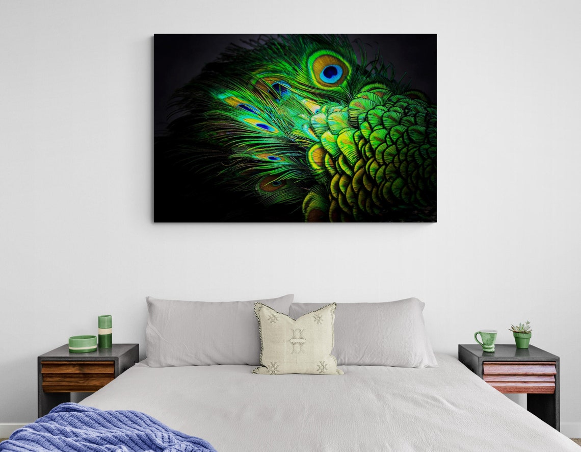 Emerald Peacock Feather Eyes Iridescent Plume Macro Detail Art Poster - Image 2