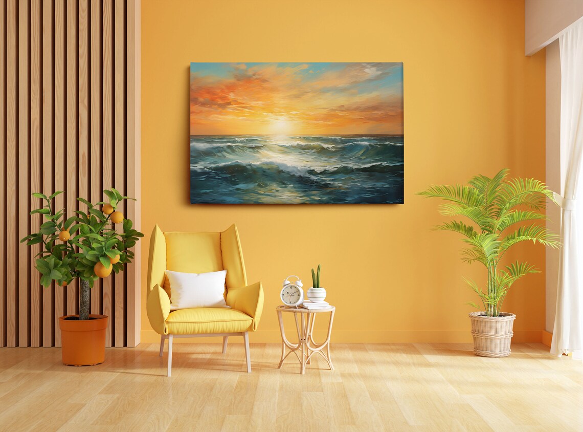 Blue Orange Abstract Sunrise Art Print, Modern Abstract - Image 2